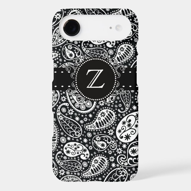 Funky Black Paisley Monogrammed Phone Case (Back)