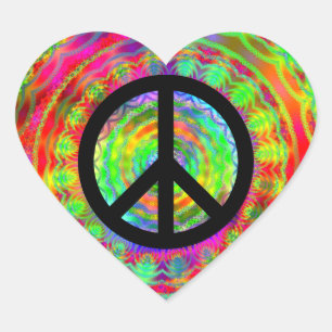 Funky Black Peace Sign Heart Sticker