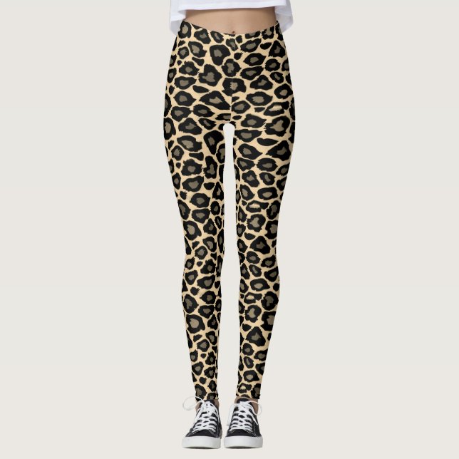 Funky Black & Tan Leopard Print Leggings (Front)