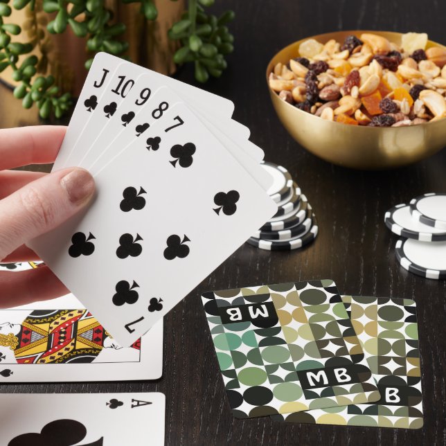 Funky Black Teal Green Grey Circles Art Pattern Playing Cards (In Situ)