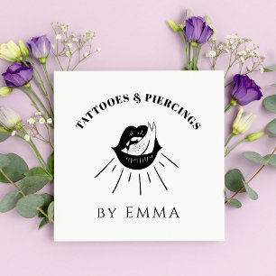 Funky Black & White Fire Flame Lips Tattoo Artist Square Business Card