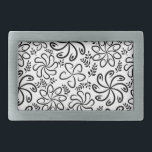 Funky black white flowers Belt Buckle<br><div class="desc">Elegant,  modern and retro floral pattern with lovely,  folklore inspired flowers and leaves. Very classy and trendy,  easy to customise,  perfect gift.</div>