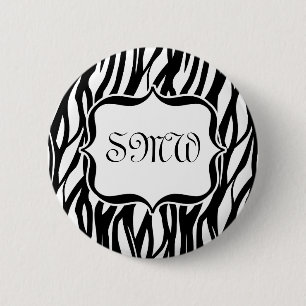 Funky Black/White Zebra Monogram 6 Cm Round Badge