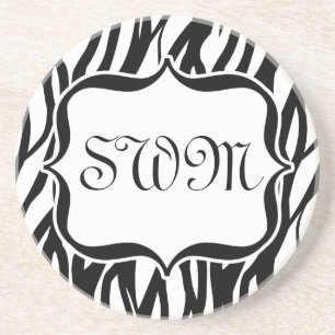 Funky Black/White Zebra Monogram Coaster