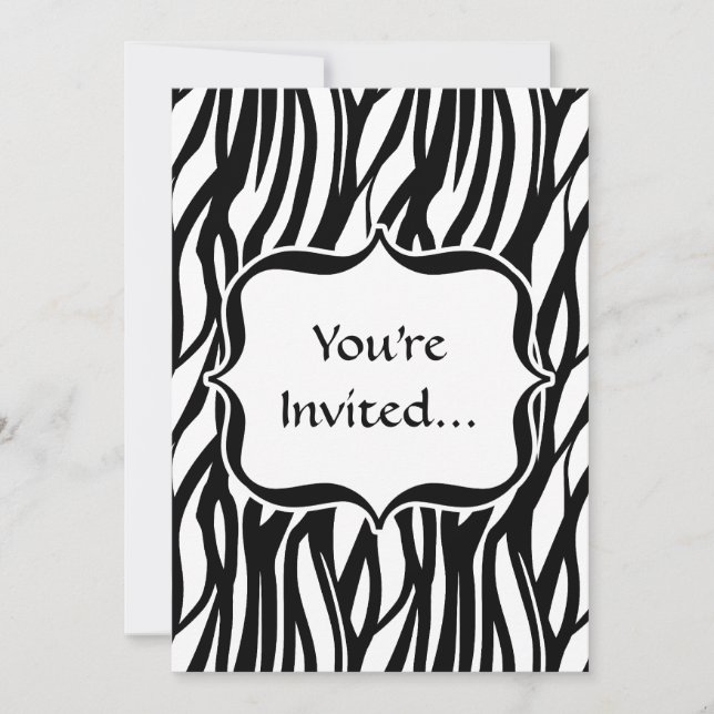 Funky Black/White Zebra Monogram Invitation (Front)