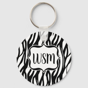 Funky Black/White Zebra Monogram Key Ring