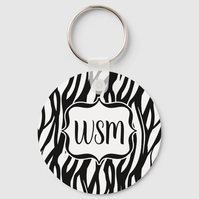 Funky Black/White Zebra Monogram Key Ring (Front)