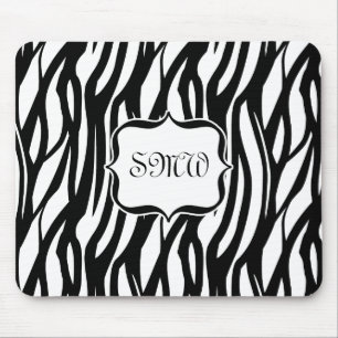 Funky Black/White Zebra Monogram Mouse Mat