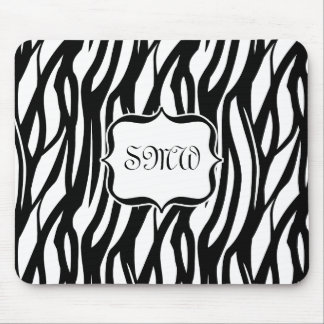 Funky Black/White Zebra Monogram Mouse Mat