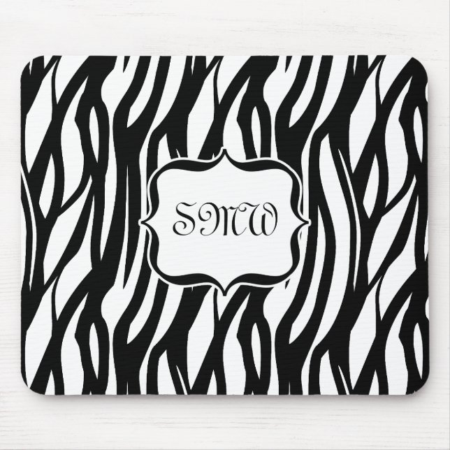 Funky Black/White Zebra Monogram Mouse Mat (Front)