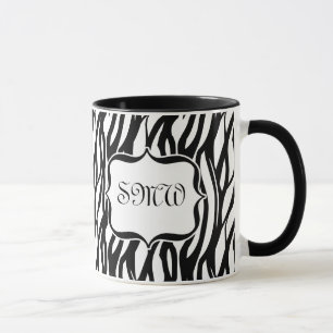 Funky Black/White Zebra Monogram Mug