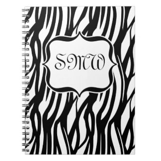 Funky Black/White Zebra Monogram Notebook