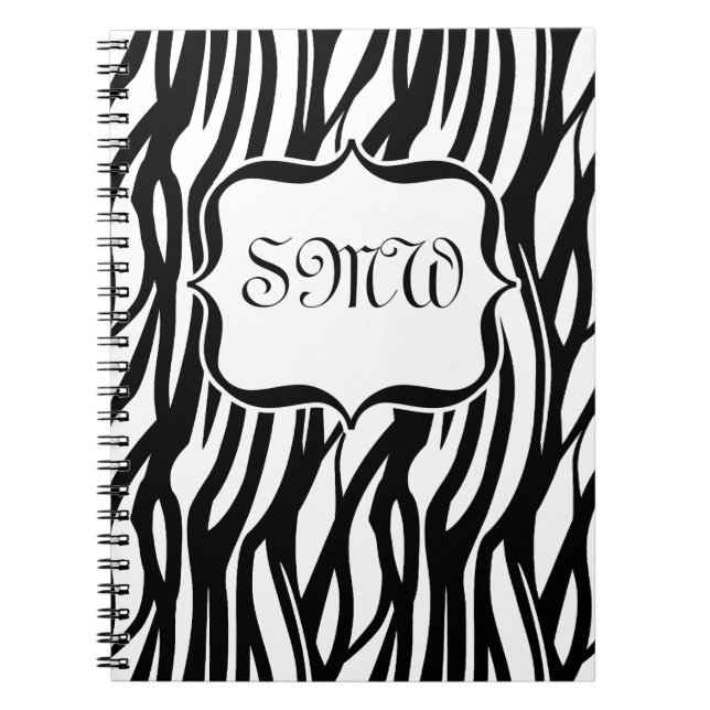 Funky Black/White Zebra Monogram Notebook (Front)