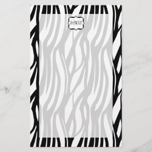 Funky Black/White Zebra Monogram Stationery