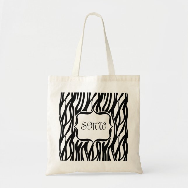 Funky Black/White Zebra Monogram Tote Bag (Front)