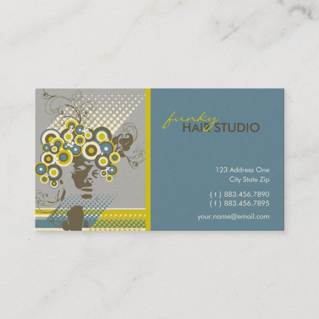 Funky Bloom Hair Floral Mod Circles Retro Abstract Business Card (Front)