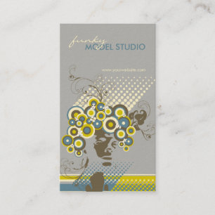 Funky Bloom Hair Floral Mod Circles Retro Abstract Business Card