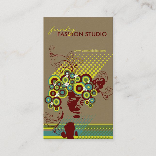Funky Bloom Hair Floral Mod Circles Retro Abstract Business Card (Front)