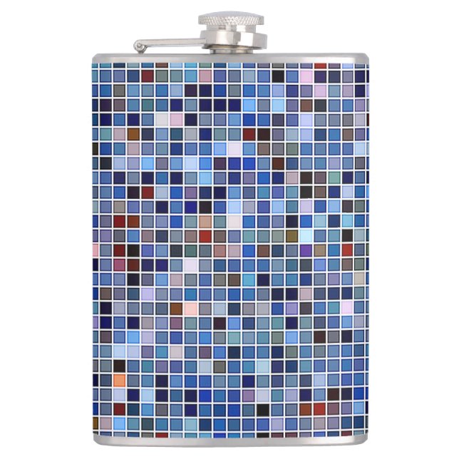 Funky Blue 'Bathroom Tiles' Pattern Hip Flask (Front)