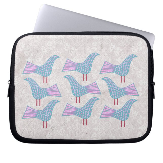 Funky Blue Birds Laptop Ipad Sleeve Bag (Front)