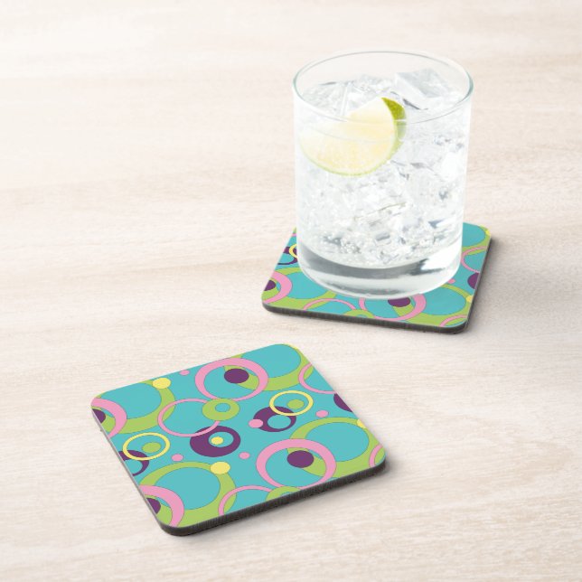 Funky Blue Circles Cork Coaster (Right Side)