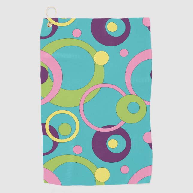 Funky Blue Circles Golf Towel (Front)