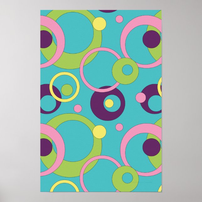 Funky Blue Circles Poster (Front)