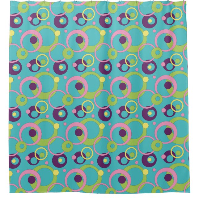 Funky Blue Circles Shower Curtain (Front)