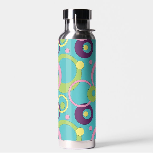 Funky Blue Circles Water Bottle (Left)