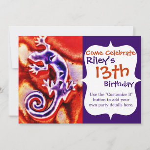 Funky Blue Purple Orange Lizard Gecko Southwestern Invitation