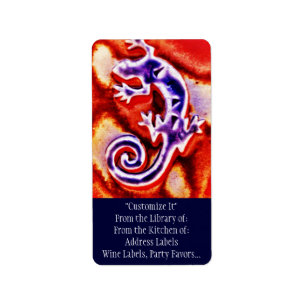 Funky Blue Purple Orange Lizard Gecko Southwestern Label