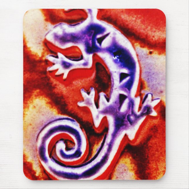 Funky Blue Purple Orange Lizard Gecko Southwestern Mouse Mat (Front)