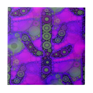 Funky Blue Purple Saguaro Cactus Mosaic Tile