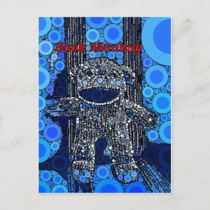 Funky Blue Sock Monkey Circles Bubbles Pop Art Postcard