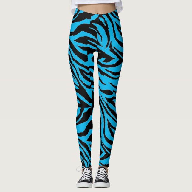 Funky Blue Zebra Print Leggings (Front)
