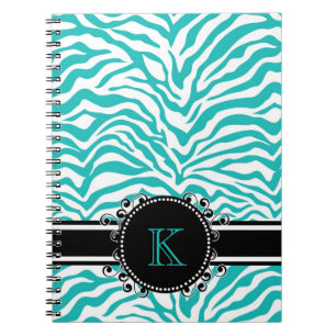 Funky Blue Zebra Print with Ribbon Monogram Notebook