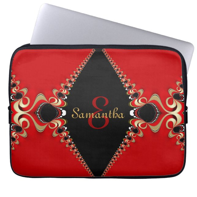 Funky Bohemian Red Gold Swirls Wallet Laptop Sleeve (Front)