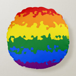Funky Boho Abstract Gay Rainbow Mosaic Pride Flag Round Cushion