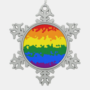 Funky Boho Abstract Gay Rainbow Mosaic Pride Flag Snowflake Pewter Christmas Ornament