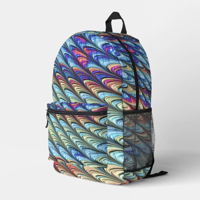 Funky Boho Colourful Psychedelic Waves Abstract Ar Printed Backpack (Back Corner Right)