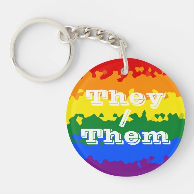 Funky Boho Customisable Pronoun Gay Pride Flag Key Ring (Front)