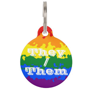 Funky Boho Customisable Pronoun Gay Pride Flag Pet Tag