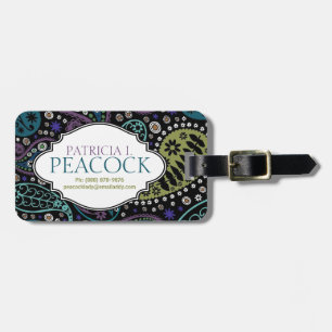 Funky Boho Hippie Peacock Paisley Personalised Luggage Tag