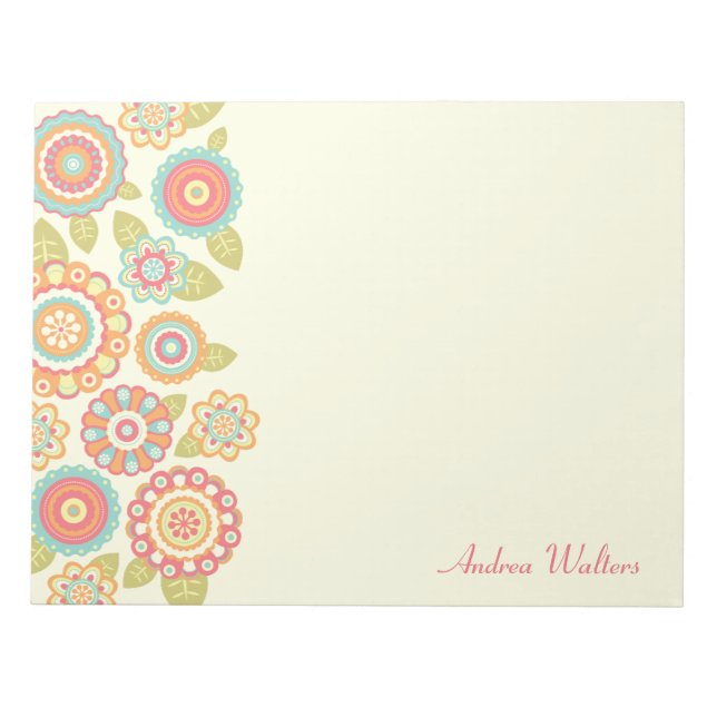 Funky Boho Retro Flowers Wedding Notepad (Front)