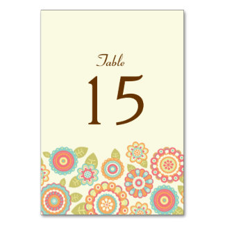 Funky Boho Retro Flowers Wedding Table Number