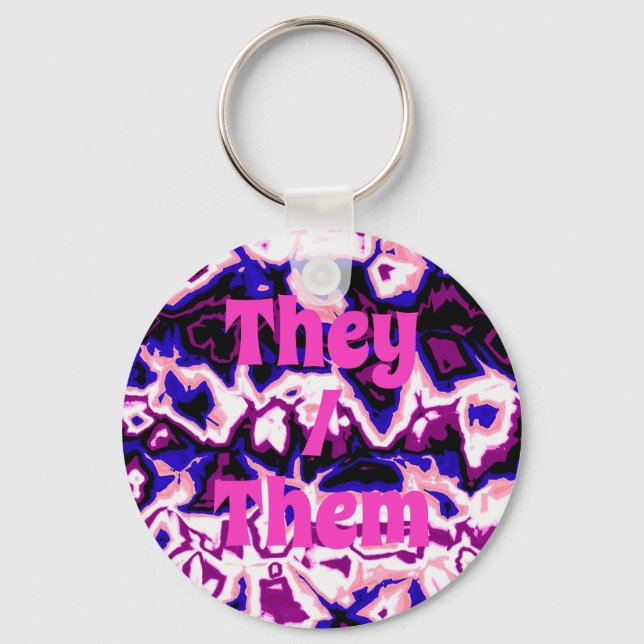 Funky Boho Retro Marbled Stripes Genderfluid Pride Key Ring (Front)