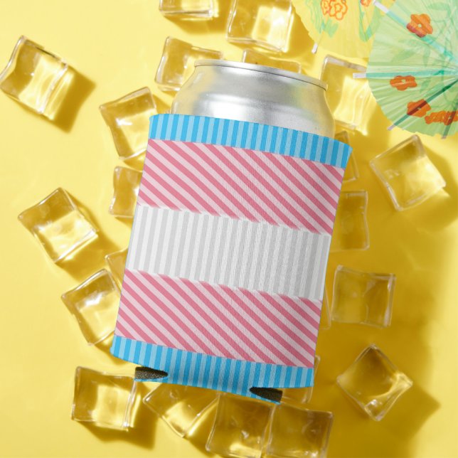 Funky Boho Stripe Abstract Transgender Pride Flag Can Cooler (In Situ Summer)