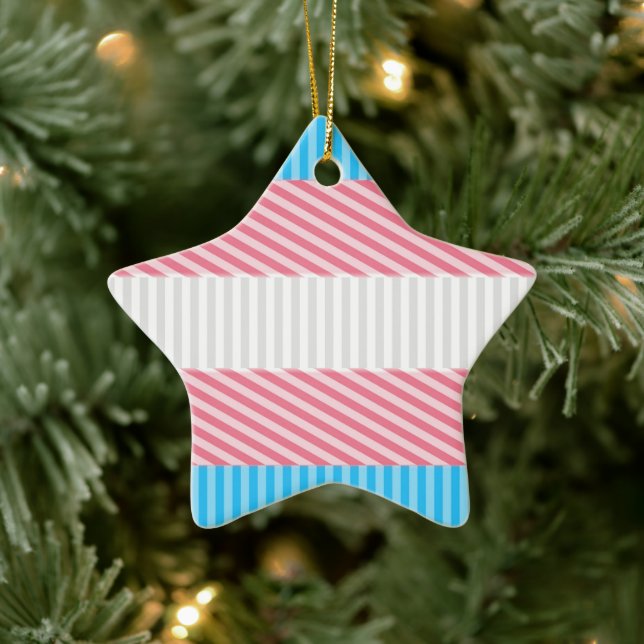 Funky Boho Stripe Abstract Transgender Pride Flag Ceramic Tree Decoration (Tree)