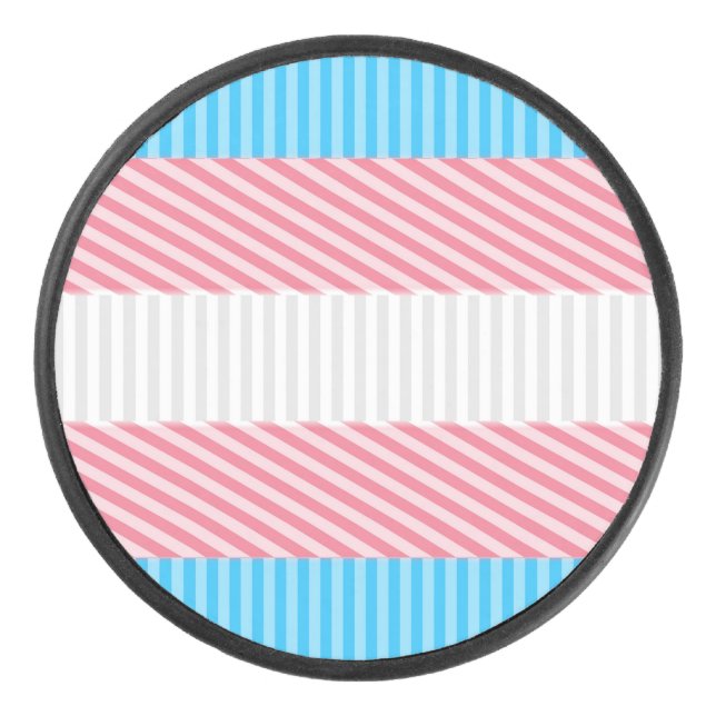 Funky Boho Stripe Abstract Transgender Pride Flag Hockey Puck (Front)