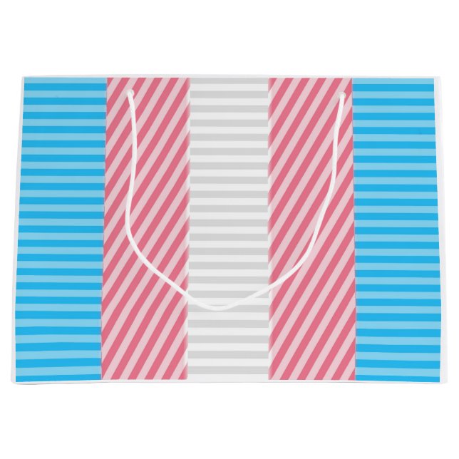 Funky Boho Stripe Abstract Transgender Pride Flag Large Gift Bag (Front)